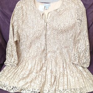 Catherines Beige Lace Peplum Tunic with Tie Front